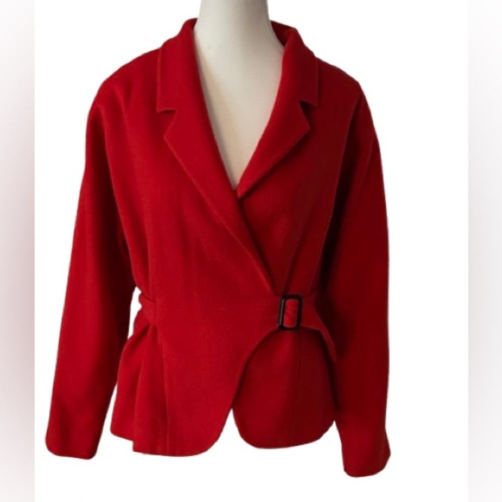 Vintage Cashmere Wool Jacket Carlisle Red Blazer Belted 90s Y2K Designer 6 Small